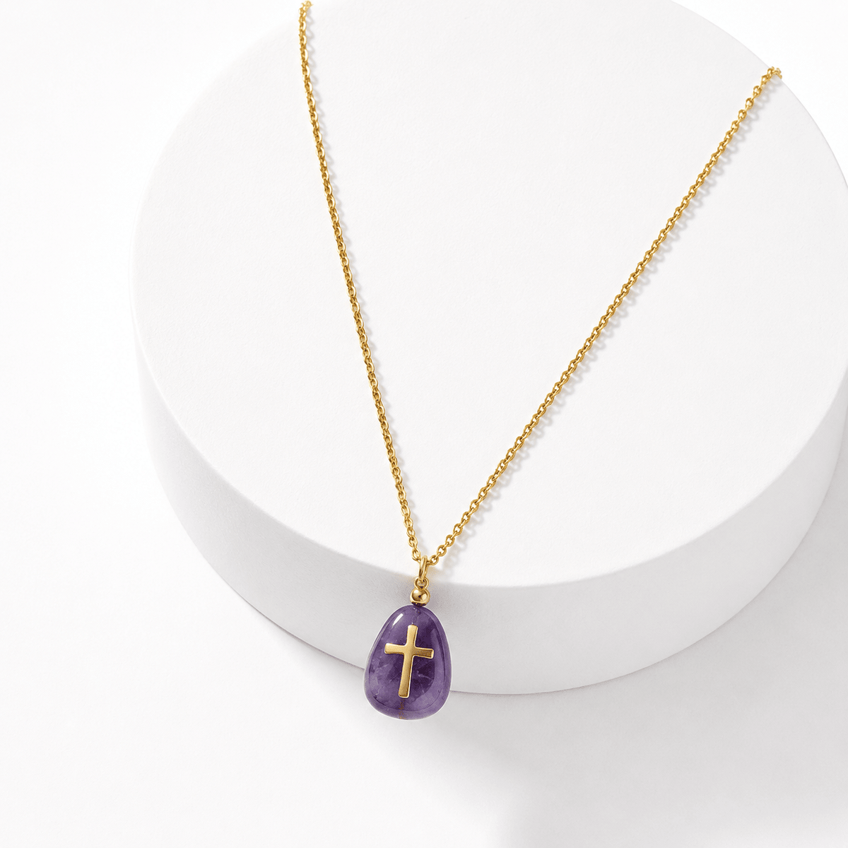 Collana con catena a croce e Ametista - Acciaio inox - Clorophilla Shop