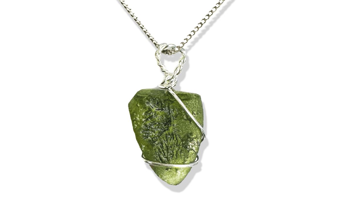 Collana con Moldavite naturale in Argento 925 - Confezione Regalo e garanzia - Clorophilla Shop