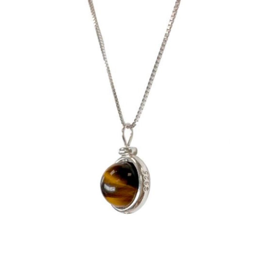 Collana con pendente a sfera in Occhio di tigre - Argento 925 - Clorophilla Shop
