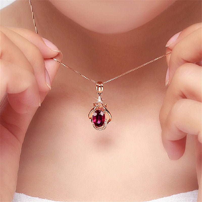 COLLANA CON TORMALINA ROSSA IN ARGENTO 925 PLACCATO ORO ROSA - Energia del cuore, vitalità e passione - Clorophilla Shop
