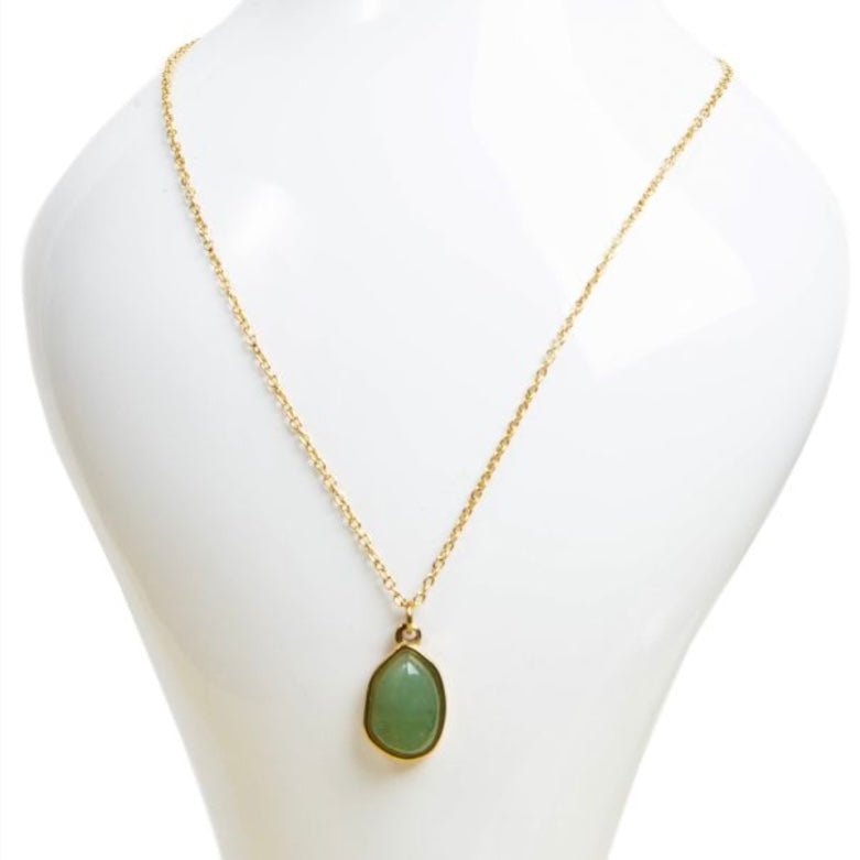 Collana in acciaio inox con pendente geometrico in pietra - Avventurina verde - Clorophilla Shop