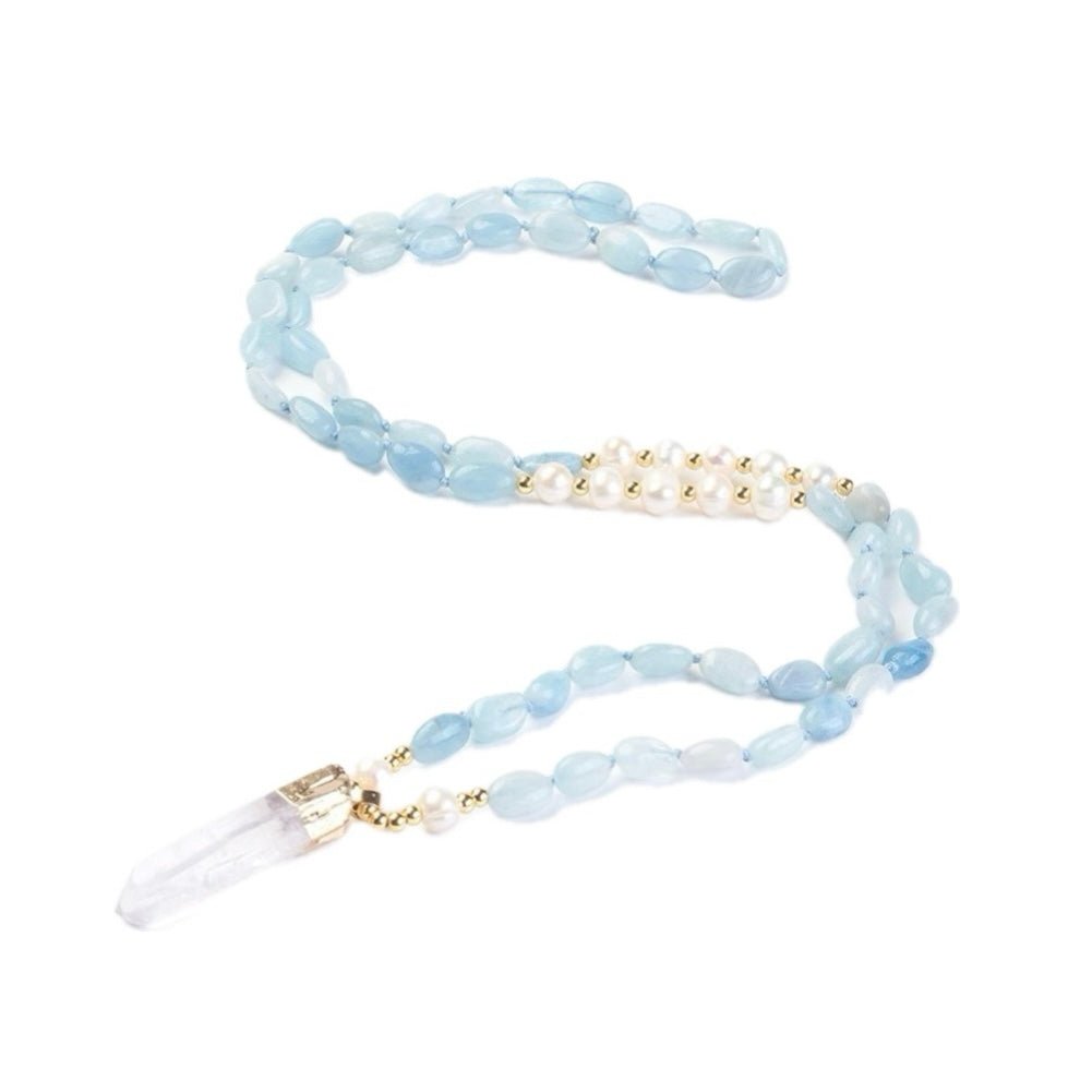 Collana in Acquamarina con ciondolo in cristallo di rocca - Equilibrio e serenità - Clorophilla Shop