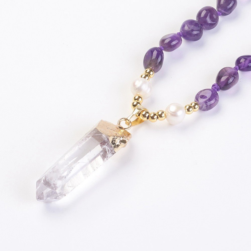 Collana in Ametista e punta di Cristallo di Rocca – Protezione e Chiarezza - Clorophilla Shop