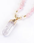 Collana in Quarzo Rosa con Punta in Cristallo di Rocca – Amore e Armonia - Clorophilla Shop