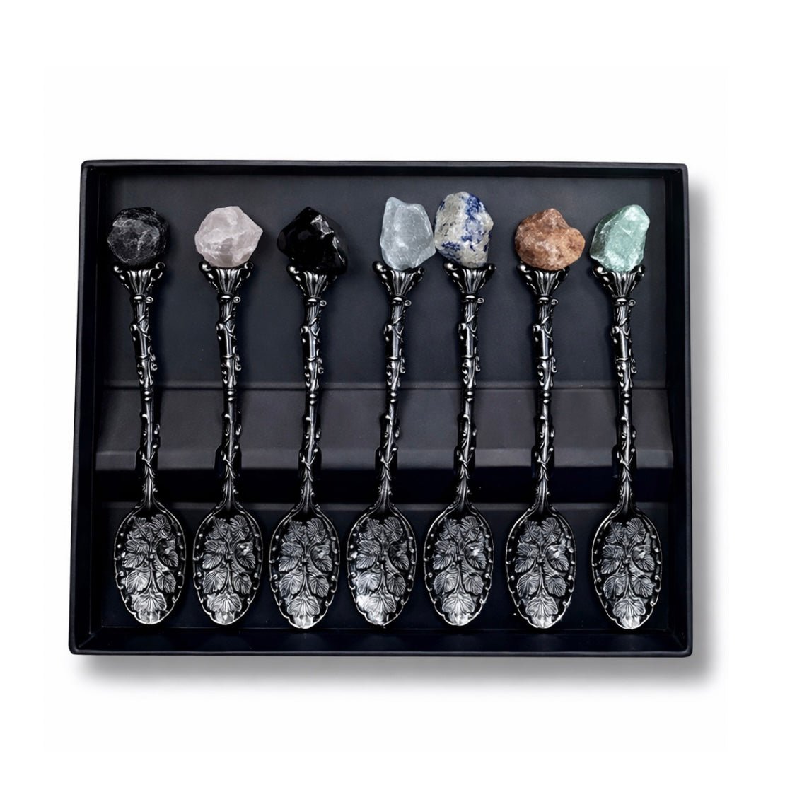CONFEZIONE 7 CUCCHIAINI CON PIETRE GREZZE - Argento scuro - Clorophilla Shop