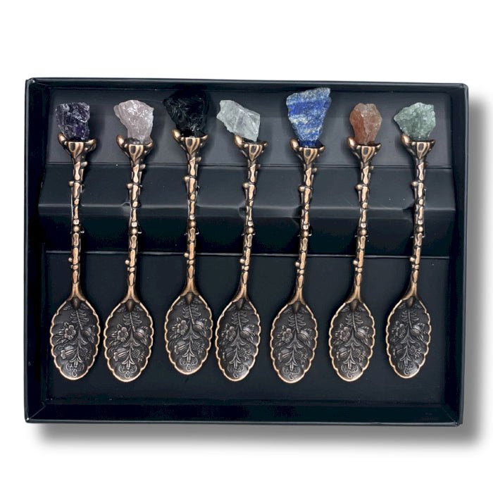 CONFEZIONE 7 CUCCHIAINI CON PIETRE GREZZE - Bronzo - Clorophilla Shop