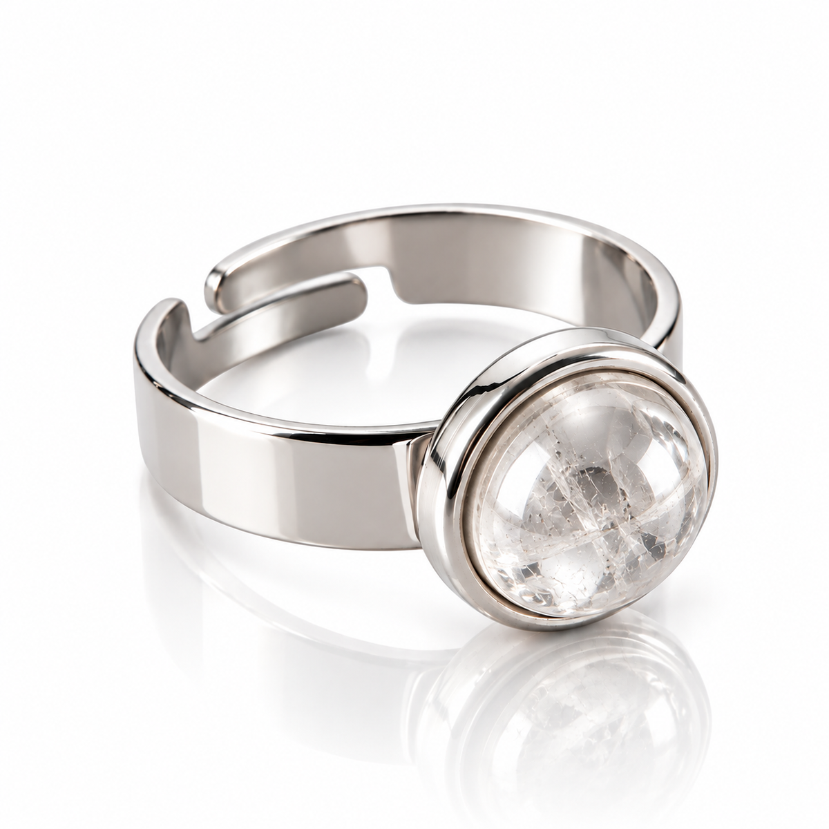 ANELLO MINIMAL CRISTALLO DI ROCCA - acciaio inossidabile regolabile