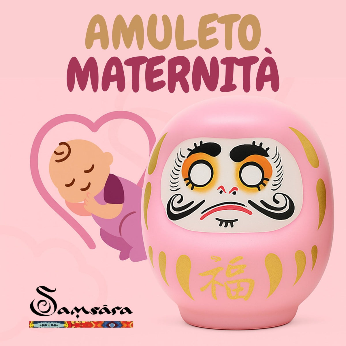 DARUMA ROSA Amuleto Portafortuna Gravidanza e Maternità - Speranza e buon auspicio - Clorophilla Shop