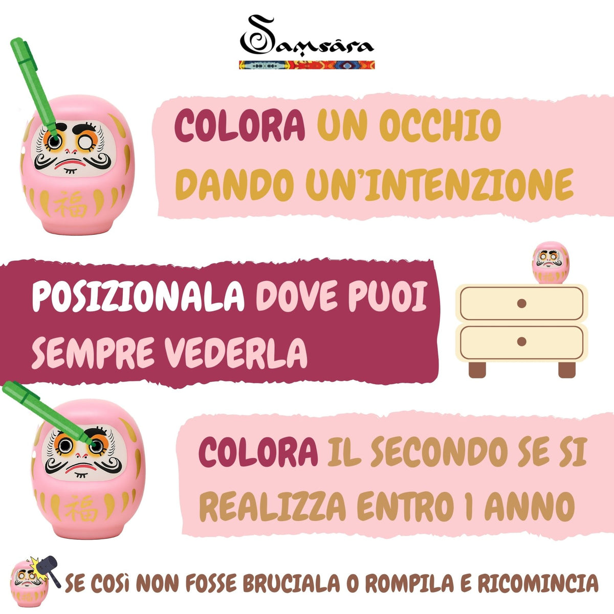 DARUMA ROSA Amuleto Portafortuna Gravidanza e Maternità - Speranza e buon auspicio - Clorophilla Shop