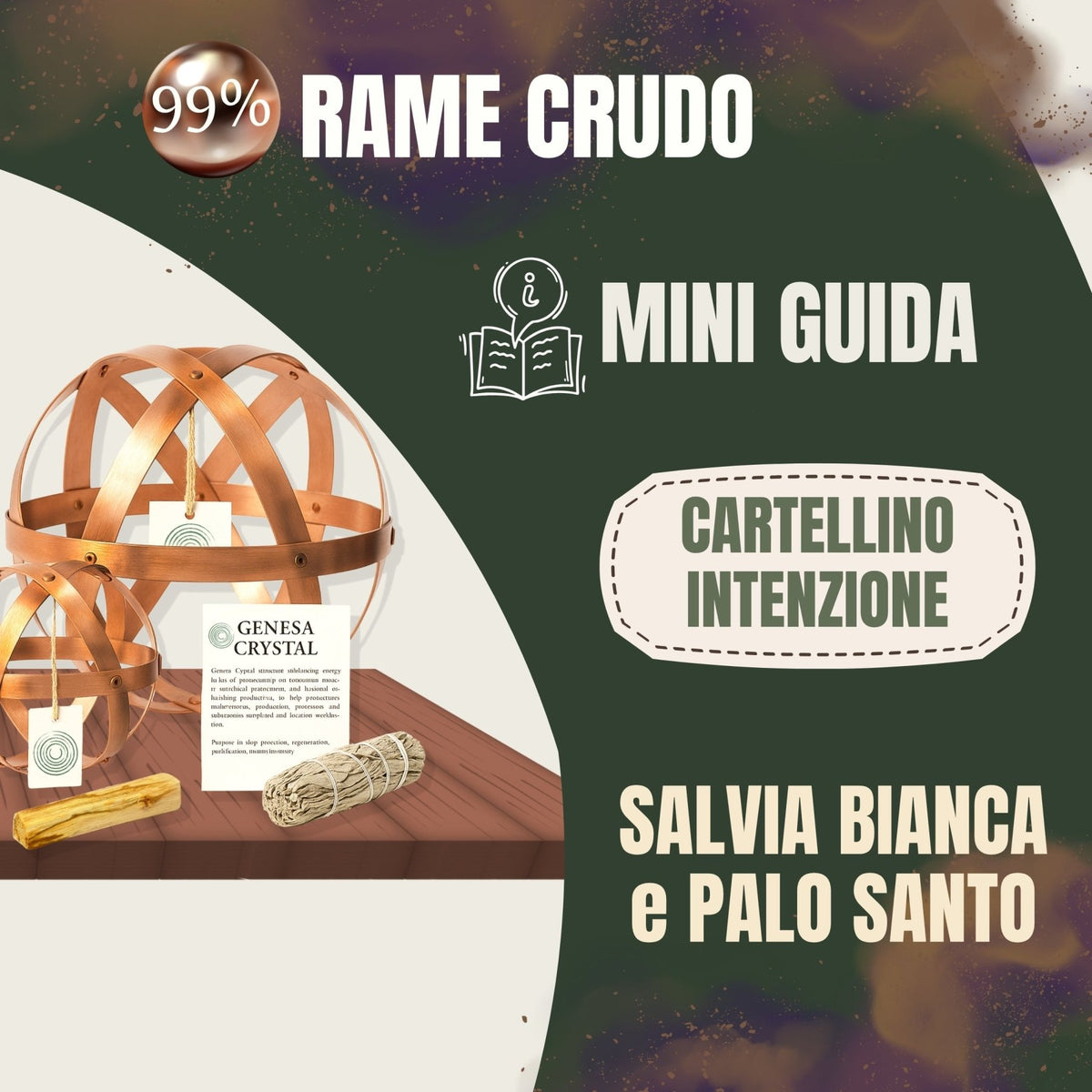 Genesa Crystal in Rame crudo 99% artigianale, incluso kit intenzione e purificazione - Clorophilla Shop