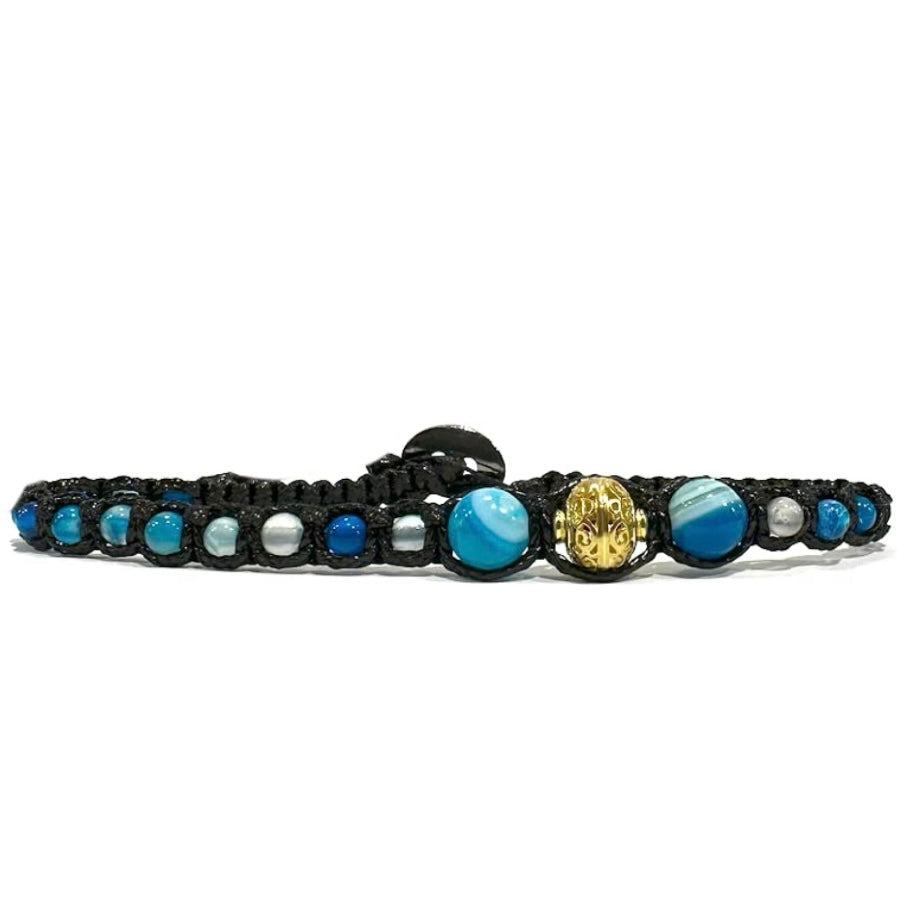 Samsara Cavigliera tibetana Shamballa con pietre - AGATA BLU STRIATA FILO NERO | Scopri su Clorophilla Shop