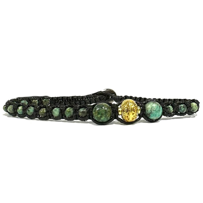 Samsara Cavigliera tibetana Shamballa con pietre - TURCHESE AFRICANO FILO NERO | Scopri su Clorophilla Shop