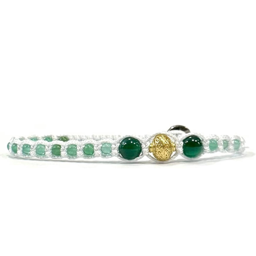 Samsara Cavigliera tibetana Shamballa con pietre - AGATA VERDE STRIATA FILO BIANCO | Scopri su Clorophilla Shop