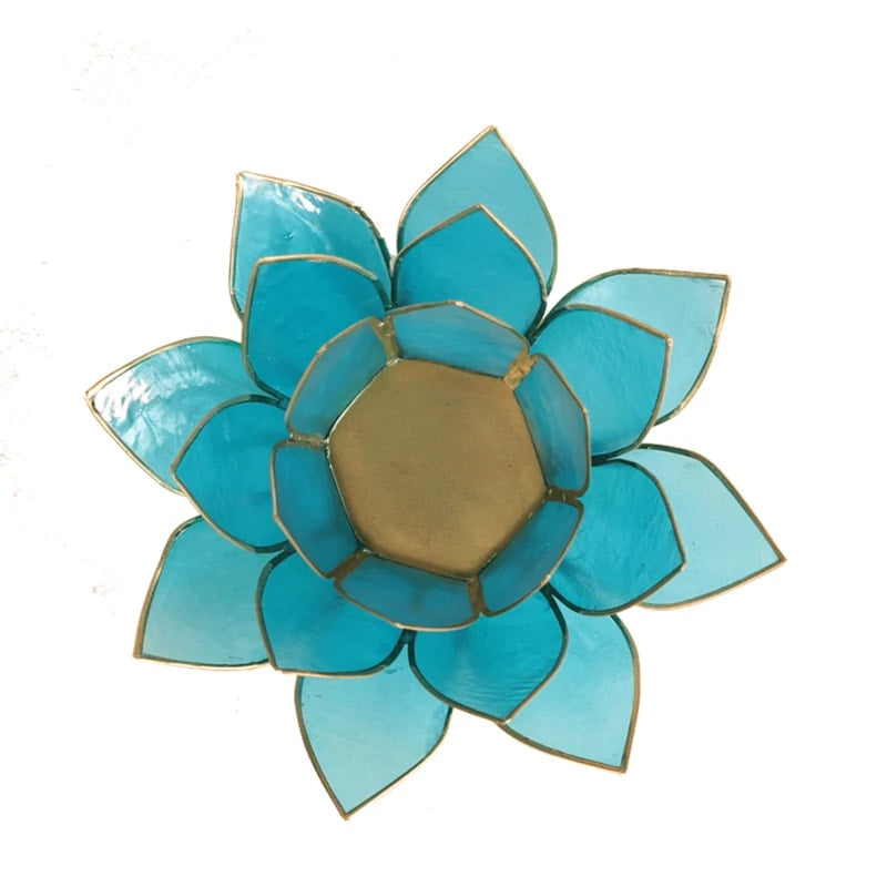 Loto illuminazione d'atmosfera in Conchiglia Lapiz - Portalumino azzurro 5 Chakra | Scopri su Clorophilla Shop