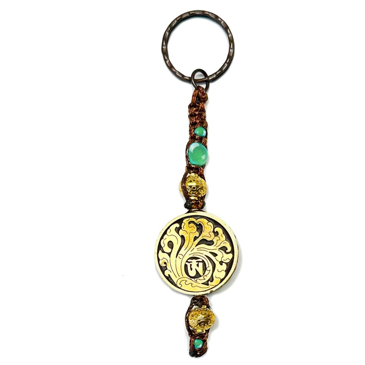 Samsara Portachiavi Tibetano artigianale in Agata Verde e ottone - Energia positiva e protezione | Scopri su Clorophilla Shop
