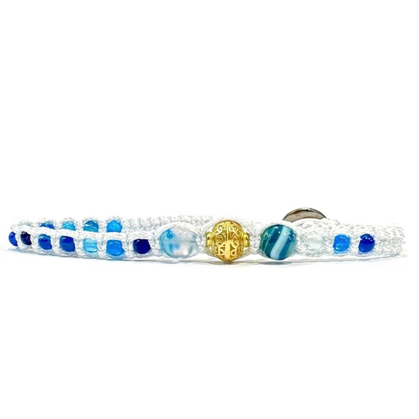 Samsara Cavigliera tibetana Shamballa con pietre - AGATA BLU STRIATA FILO BIANCO | Scopri su Clorophilla Shop