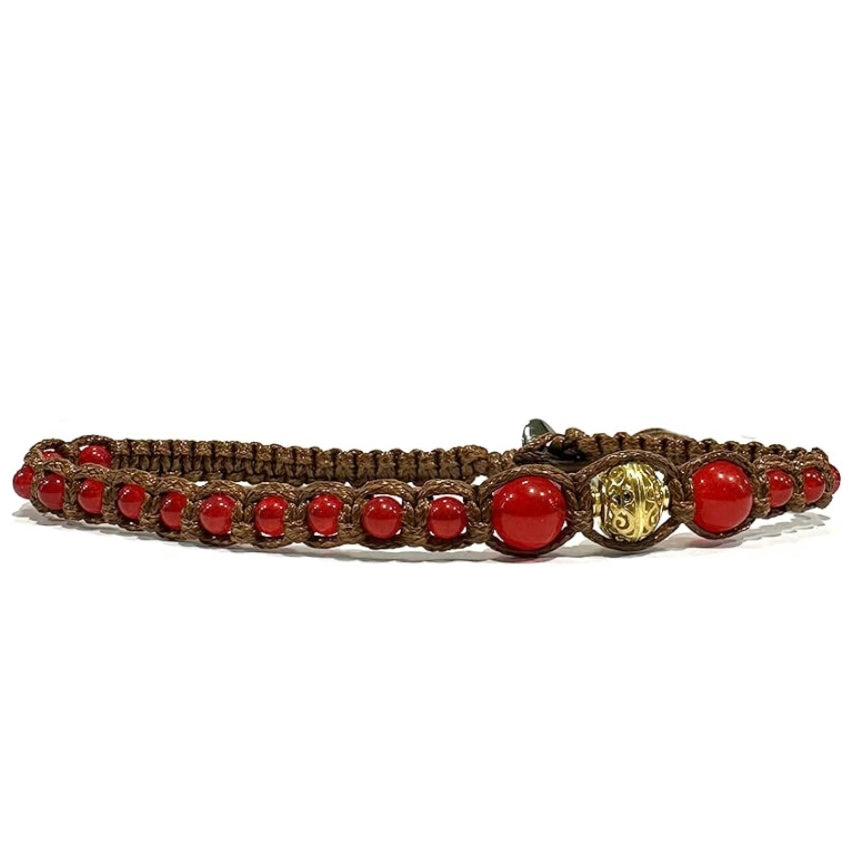 Samsara Cavigliera tibetana Shamballa con pietre - AGATA ROSSA FILO MARRONE | Scopri su Clorophilla Shop
