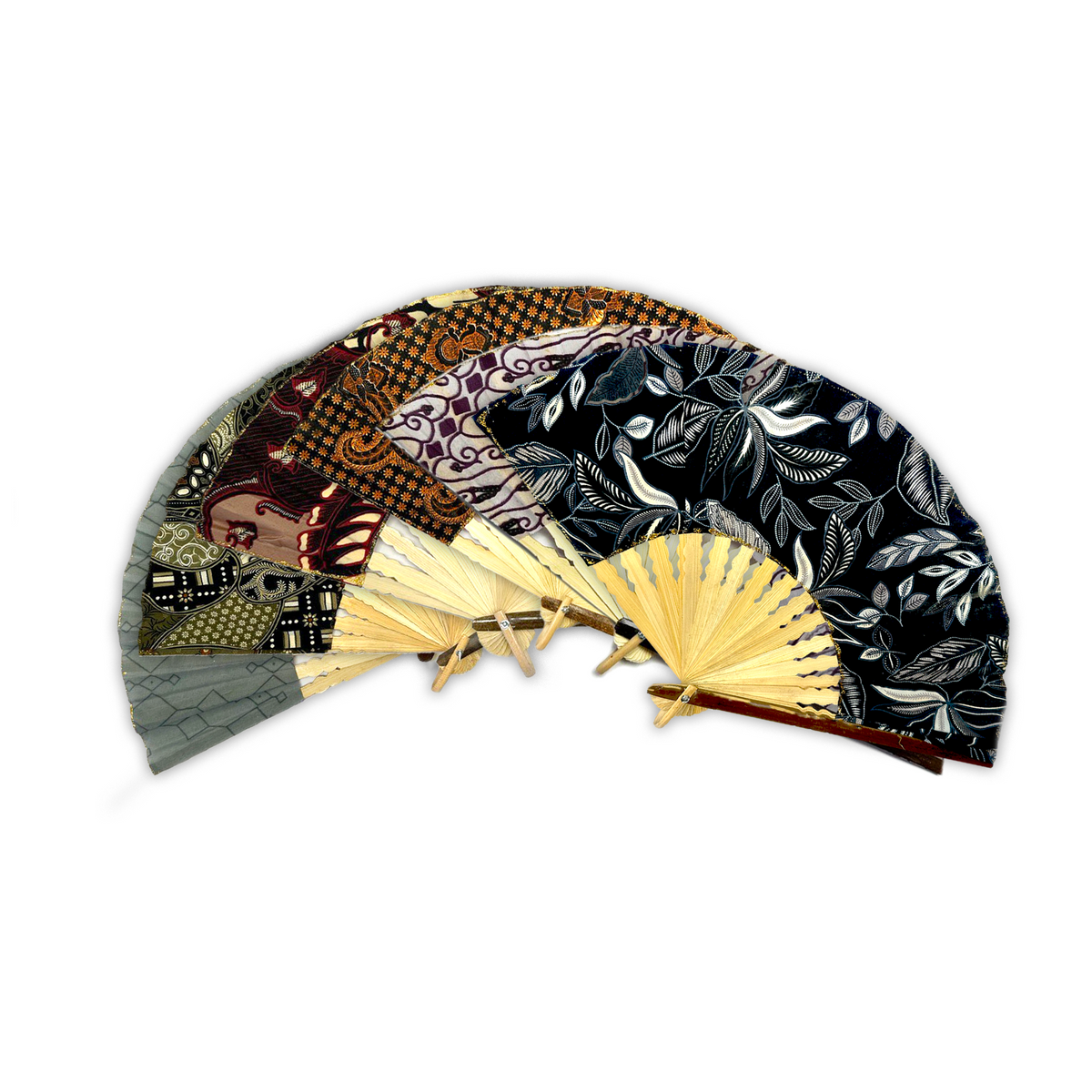 Ventaglio orientale in Bamboo e seta indonesiana fatto a mano con ritagli di Batik - Decoro casuale | Scopri su Clorophilla Shop