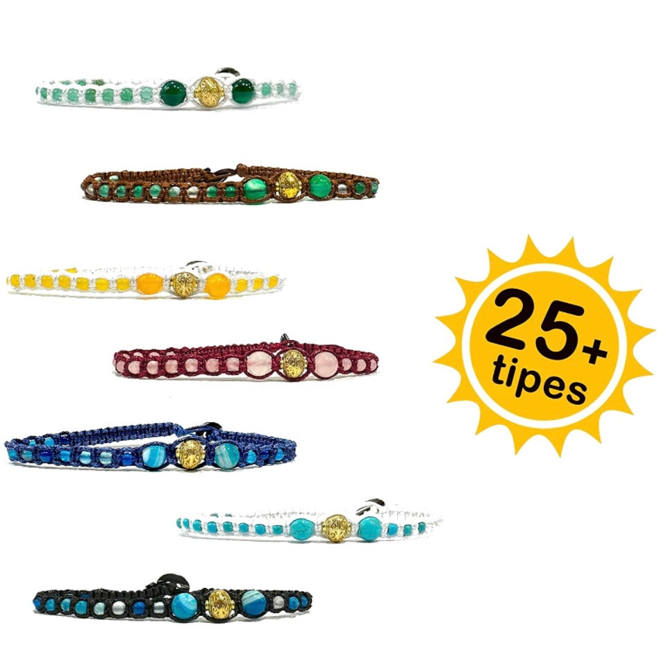 Samsara Cavigliera tibetana Shamballa con pietre - TURCHESE CELESTE FILO MARRONE | Scopri su Clorophilla Shop