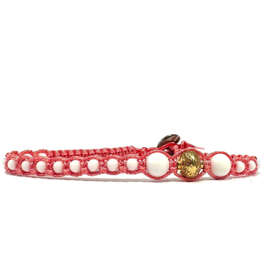 Samsara Cavigliera tibetana Shamballa con pietre - AGATA BIANCA FILO ROSA | Scopri su Clorophilla Shop