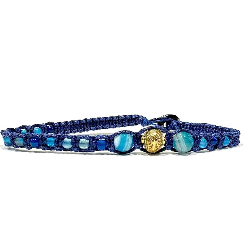 Samsara Cavigliera tibetana Shamballa con pietre - AGATA BLU STRIATA FILO BLU | Scopri su Clorophilla Shop