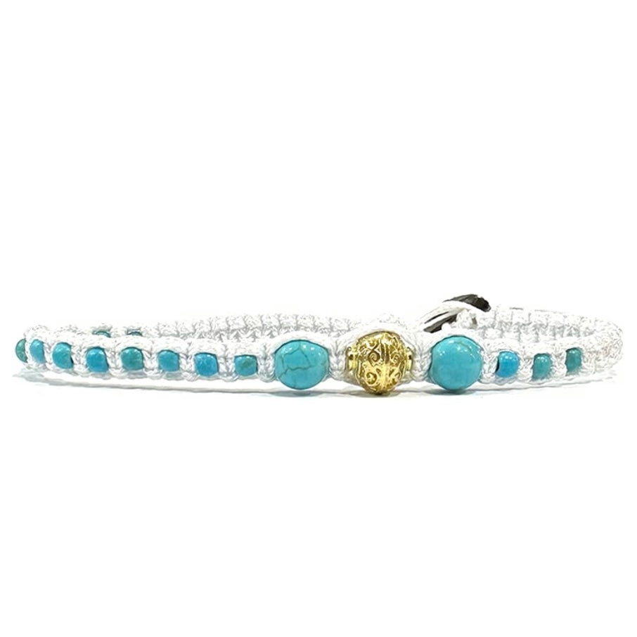 Samsara Cavigliera tibetana Shamballa con pietre - TURCHESE CELESTE FILO BIANCO | Scopri su Clorophilla Shop