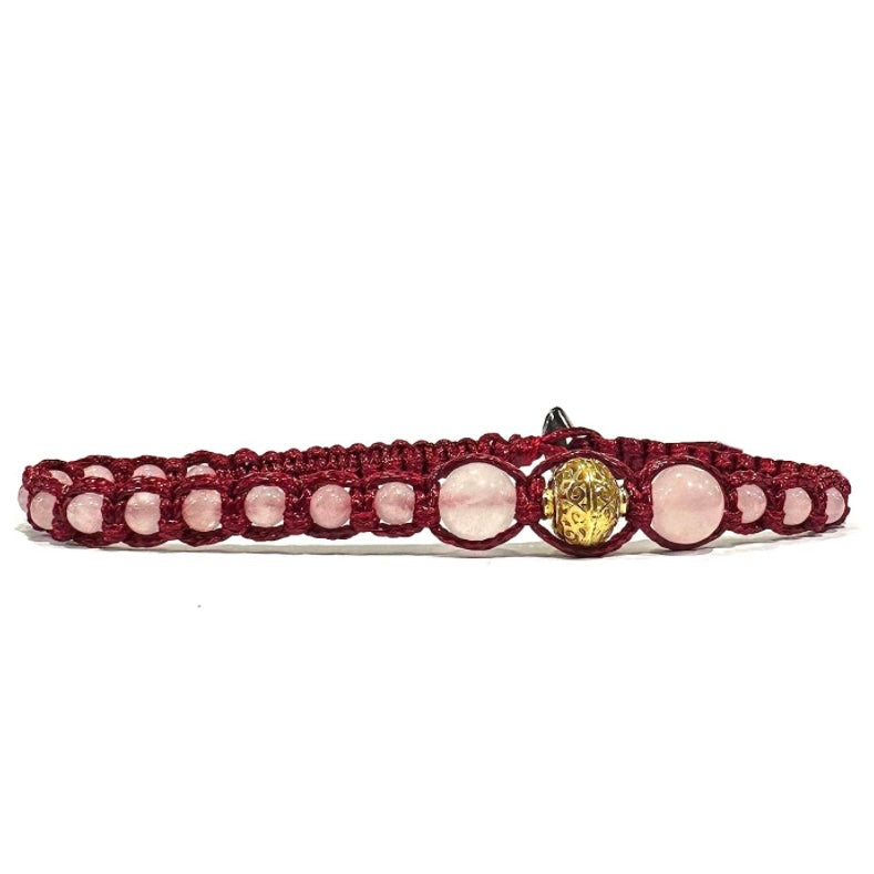 Samsara Cavigliera tibetana Shamballa con pietre - QUARZO ROSA FILO ROSSO | Scopri su Clorophilla Shop