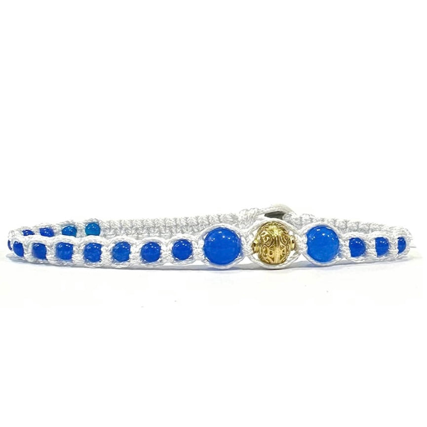 Samsara Cavigliera tibetana Shamballa con pietre - AGATA BLU FILO BIANCO | Scopri su Clorophilla Shop