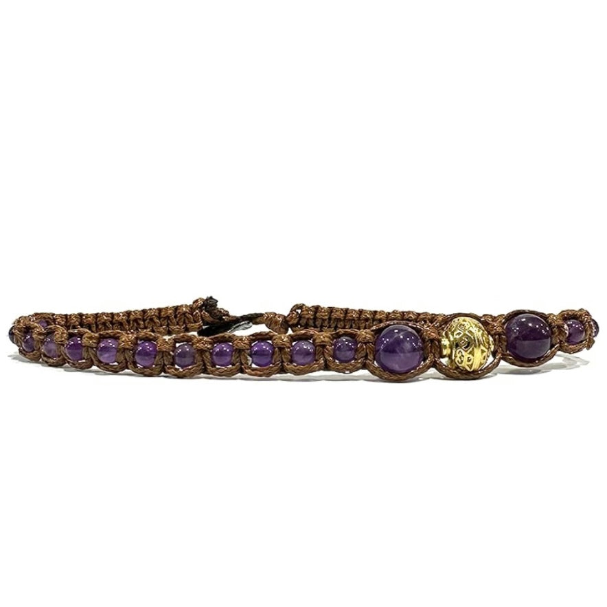 Samsara Cavigliera tibetana Shamballa con pietre - AMETISTA FILO MARRONE | Scopri su Clorophilla Shop