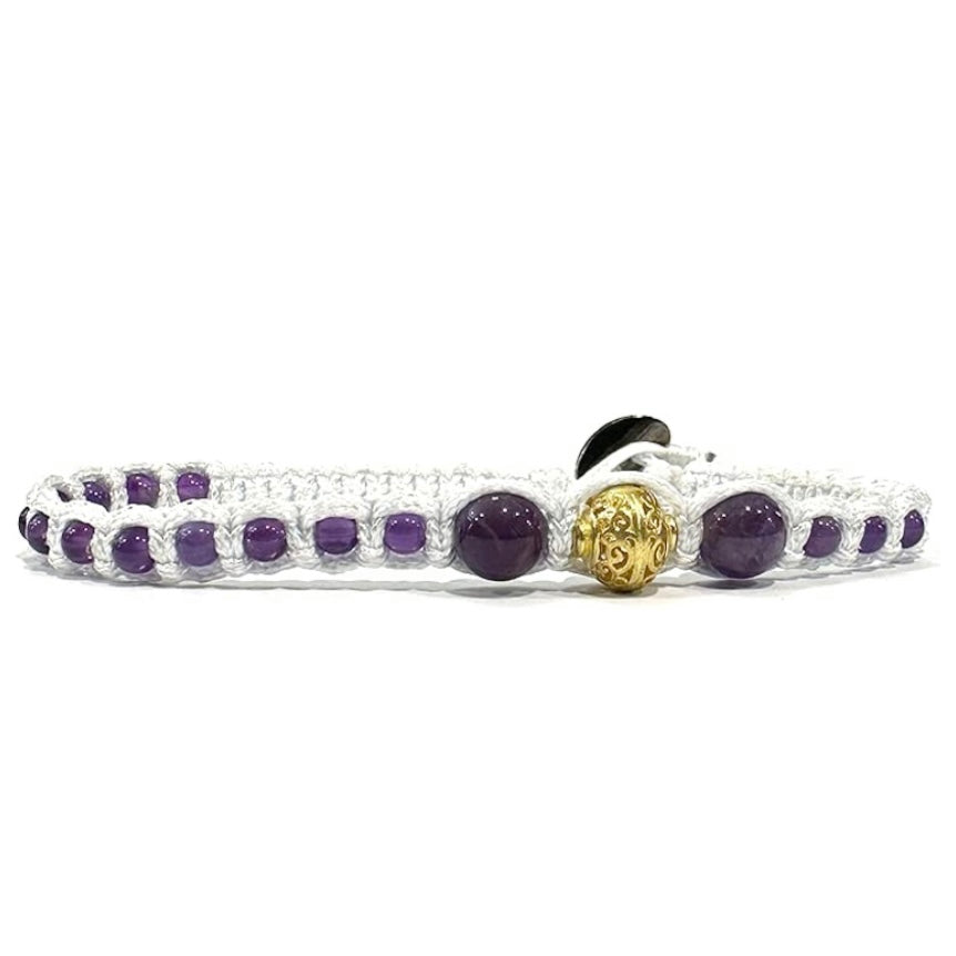 Samsara Cavigliera tibetana Shamballa con pietre - AMETISTA FILO BIANCO | Scopri su Clorophilla Shop