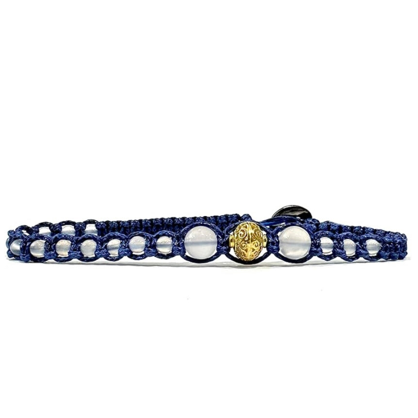 Samsara Cavigliera tibetana Shamballa con pietre - AGATA BIANCA FUME' FILO BLU | Scopri su Clorophilla Shop