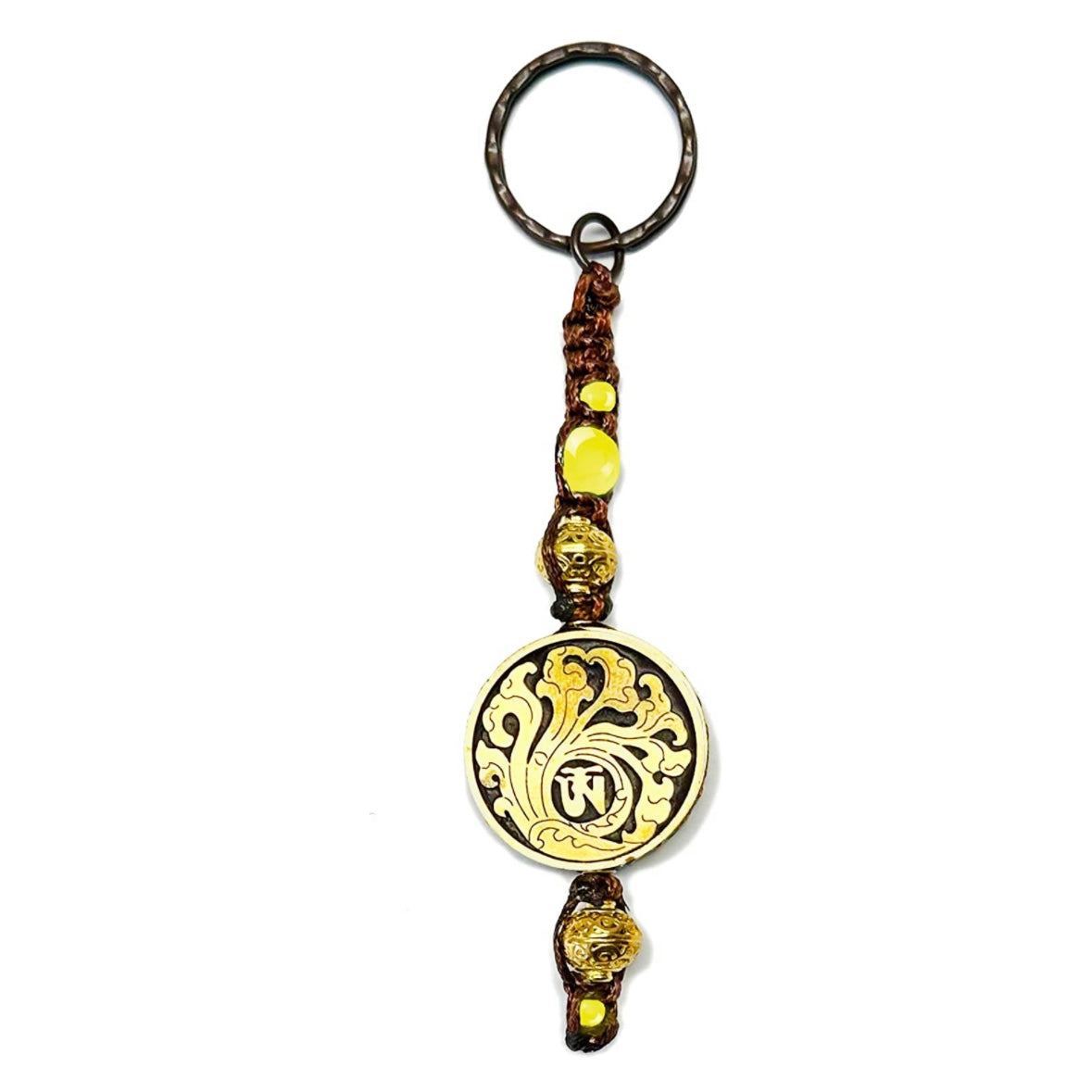Samsara Portachiavi Tibetano artigianale in Agata Gialla e ottone - Energia positiva e protezione | Scopri su Clorophilla Shop