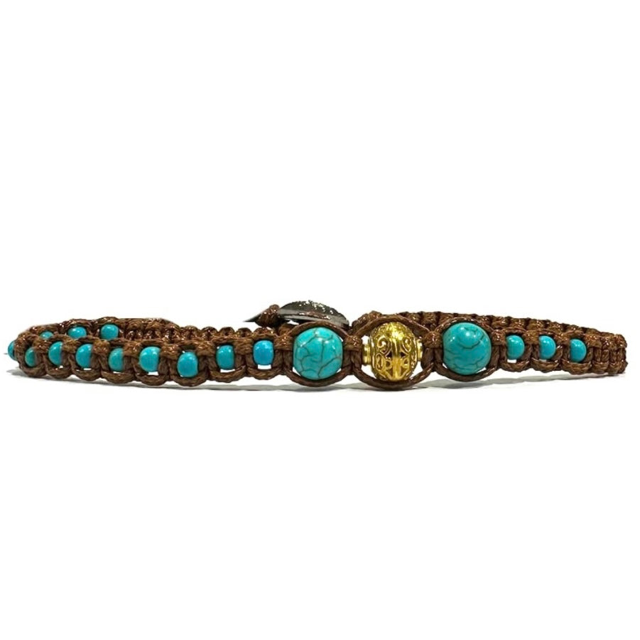 Samsara Cavigliera tibetana Shamballa con pietre - TURCHESE CELESTE FILO MARRONE | Scopri su Clorophilla Shop