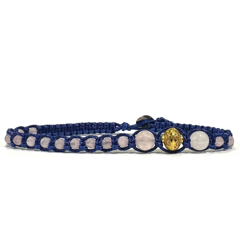 Samsara Cavigliera tibetana Shamballa con pietre - QUARZO ROSA FILO BLU | Scopri su Clorophilla Shop