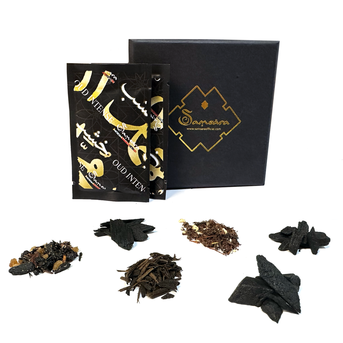 SAMSARA - KIT Bakhoor ULTRA DURATA - Profumo Arabo Legno di OUD- Per Capelli, Corpo e Indumenti | Made in DUBAI - 6 Mini Size | Scopri su Clorophilla Shop
