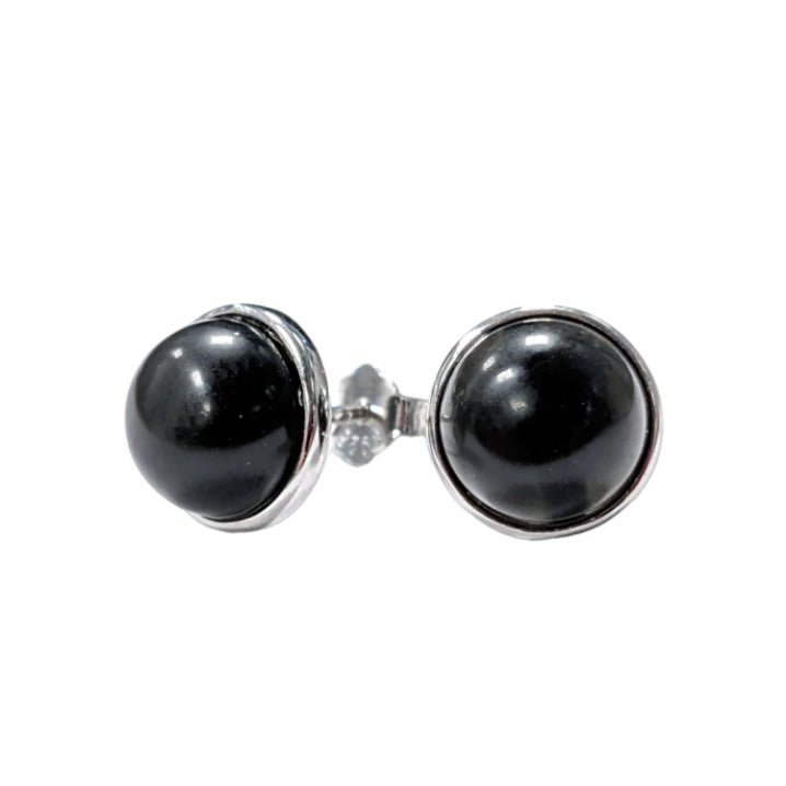 Orecchini in argento 925 con pietra Ossidiana Nera - 8mm | Scopri su Clorophilla Shop