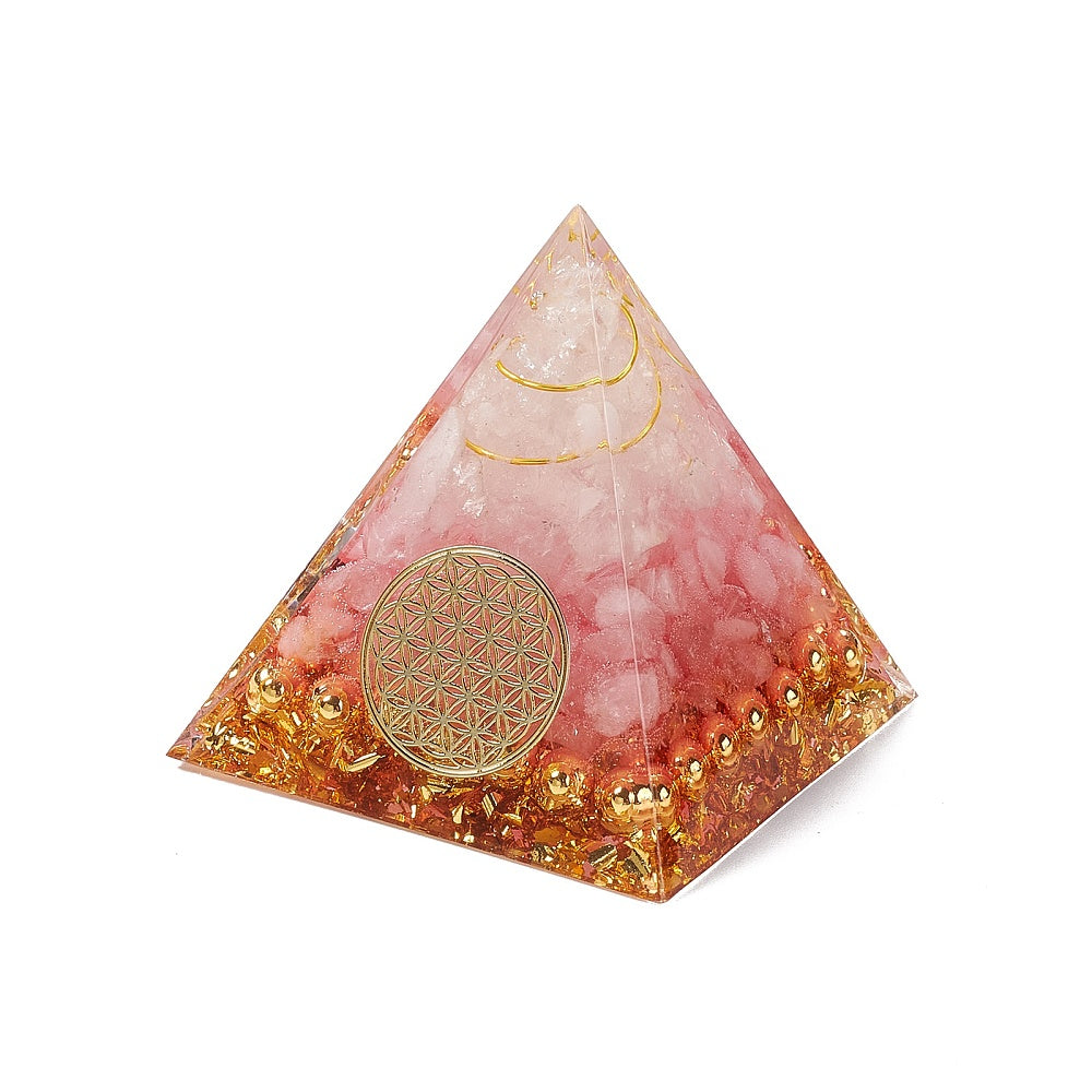 Piramide orgonica con fiore della vita - Quarzo Rosa | Scopri su Clorophilla Shop