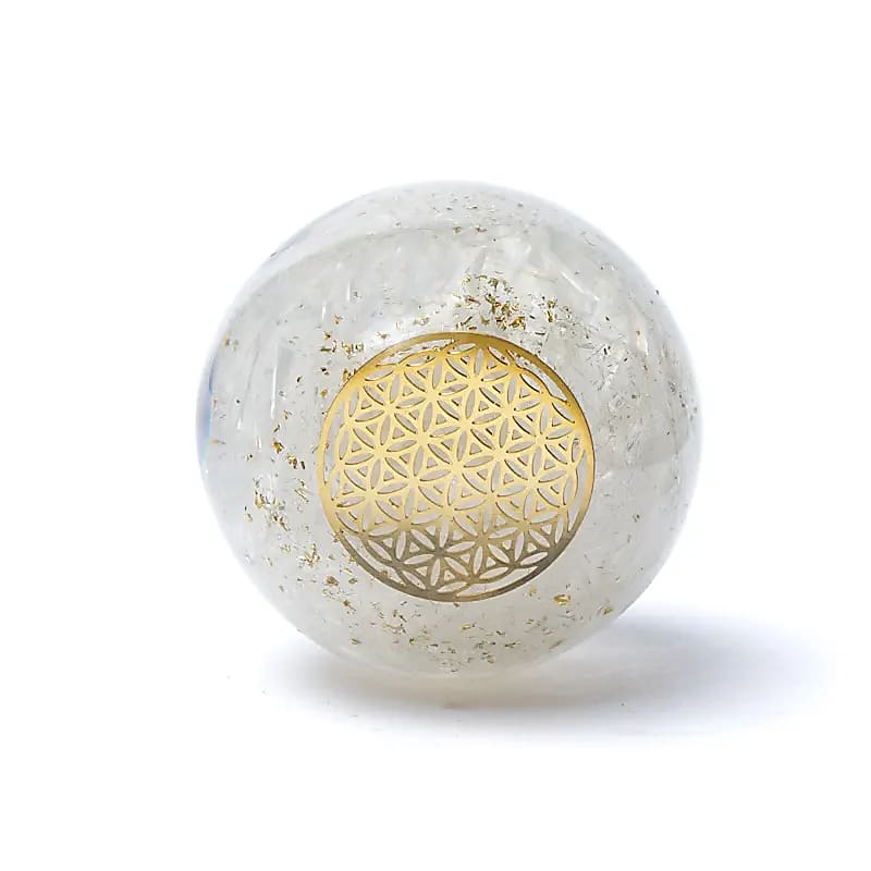 Sfera Orgonite in Selenite con Fiore della Vita - Ideale per la meditazione e concentrazione - Cristalloterapia | Scopri su Clorophilla Shop