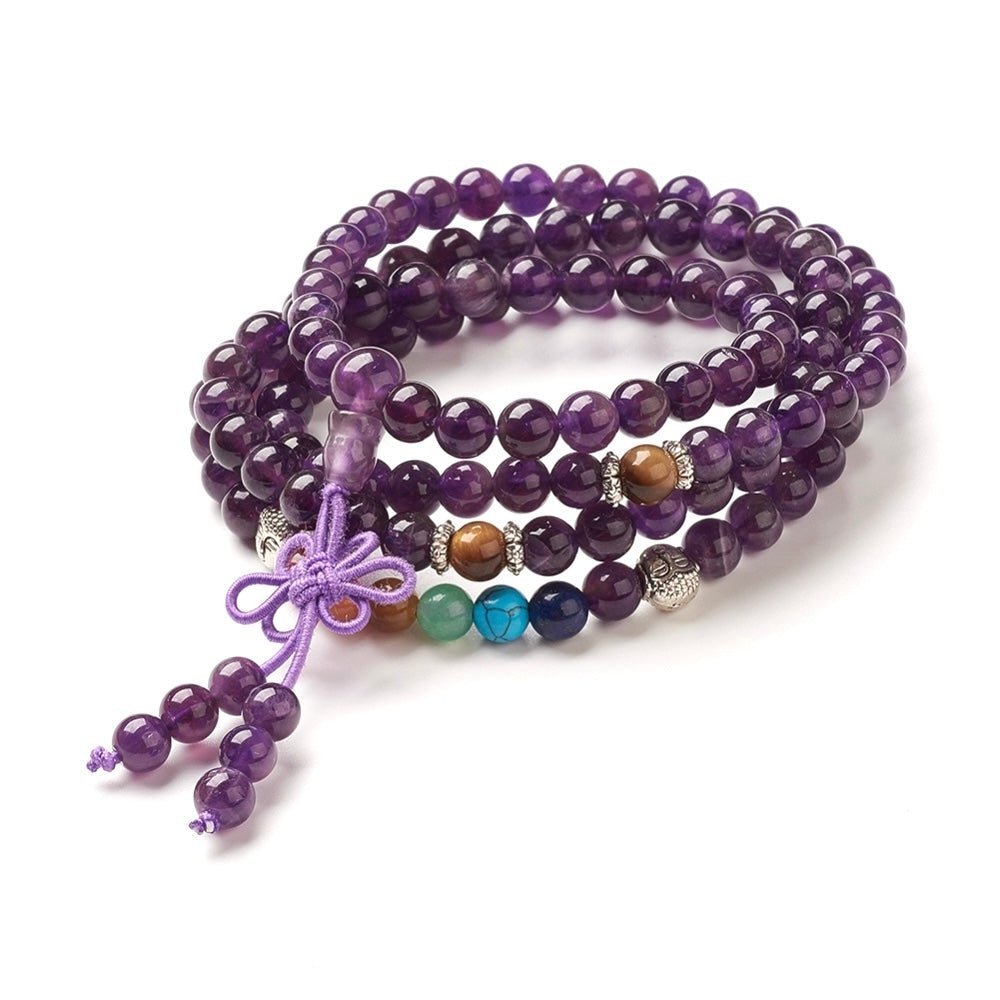 Mala Tibetana in Ametista con Chakra - Collana Rosario - Clorophilla Shop