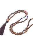 Mala Tibetana in Occhio di Tigre 7 chakra con Nappa - Collana Rosario 108 Perle - Clorophilla Shop