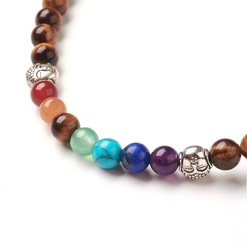 Mala Tibetana in Occhio di Tigre con Chakra - Collana Rosario - Clorophilla Shop