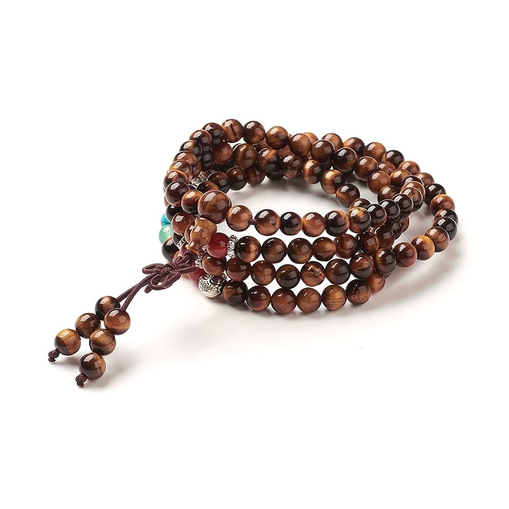 Mala Tibetana in Occhio di Tigre con Chakra - Collana Rosario - Clorophilla Shop