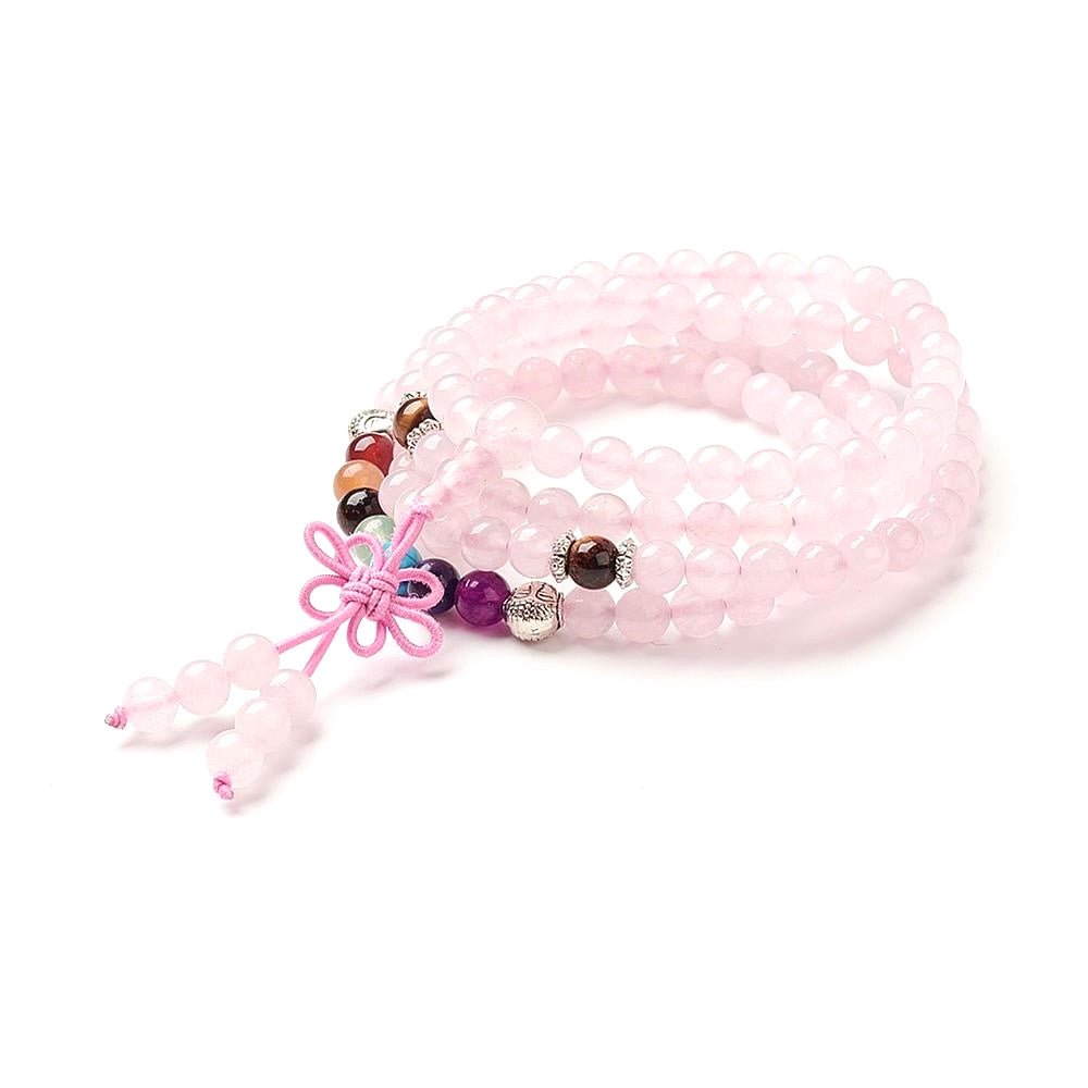 Mala Tibetana in Quarzo rosa con Chakra - Collana Rosario - Clorophilla Shop