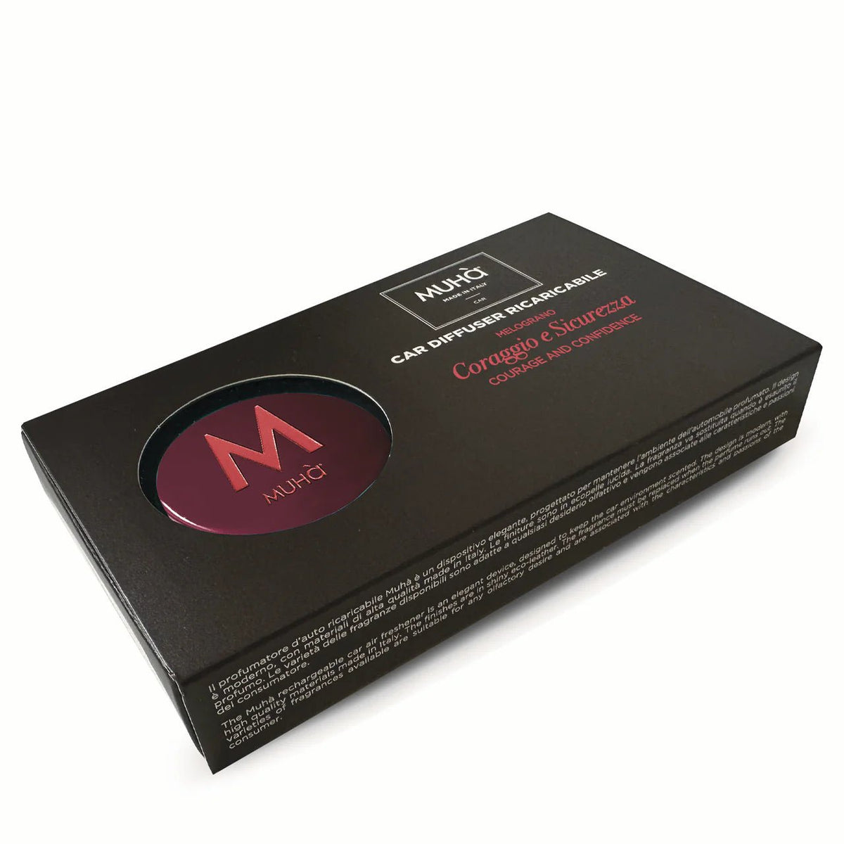 MUHÀ Car Diffuser ricaricabile Melograno - Profumatore d'auto Coraggio e Sicurezza - Clorophilla Shop
