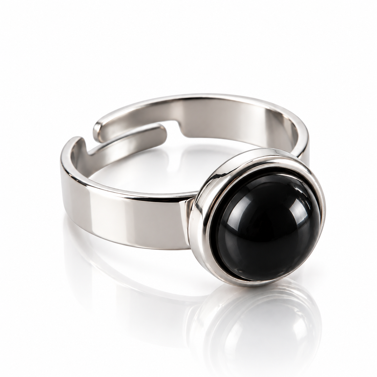ANELLO MINIMAL OSSIDIANA NERA - acciaio inossidabile regolabile