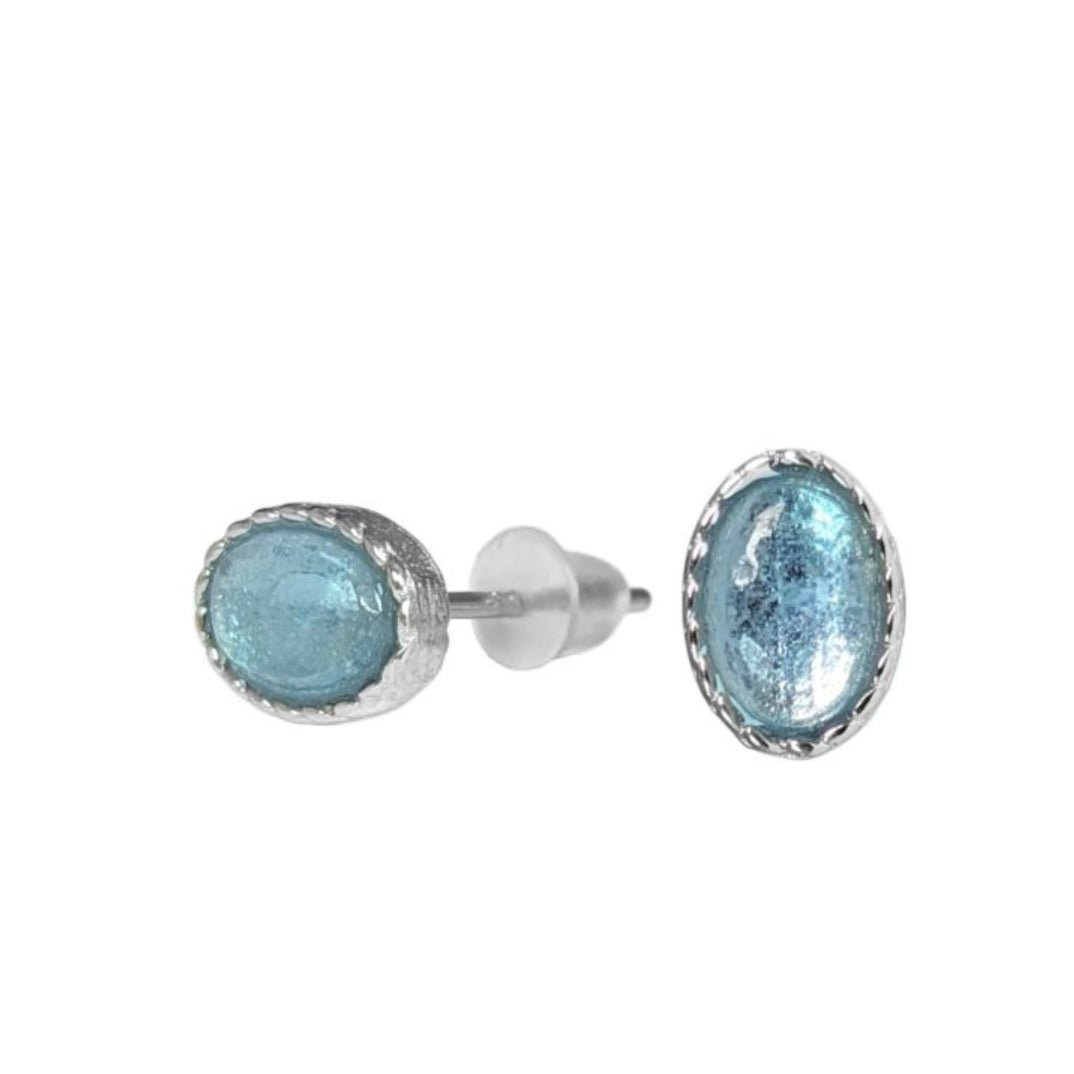 Orecchini a bottone con pietra Acquamarina - Clorophilla Shop