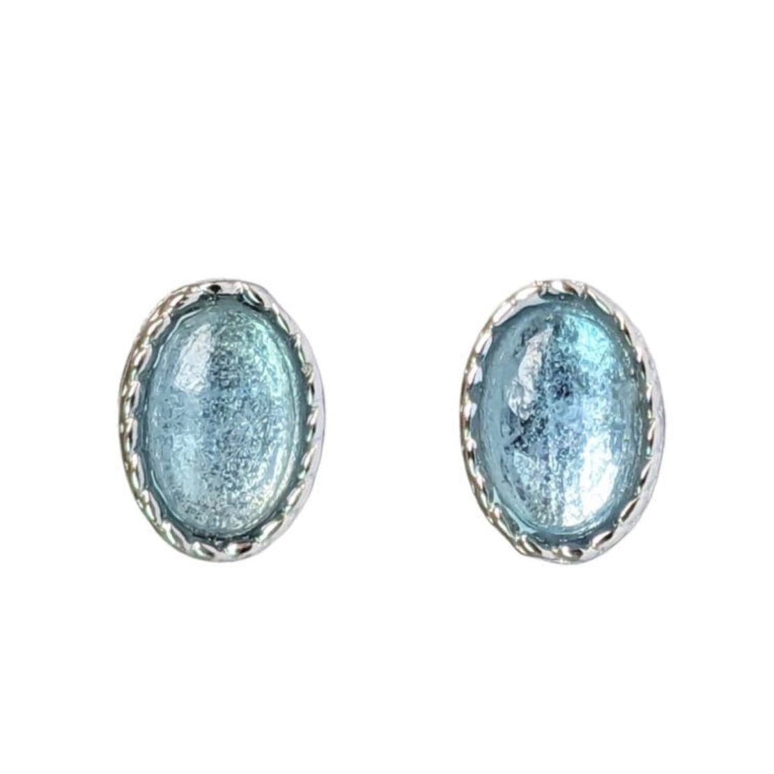 Orecchini a bottone con pietra Acquamarina - Clorophilla Shop