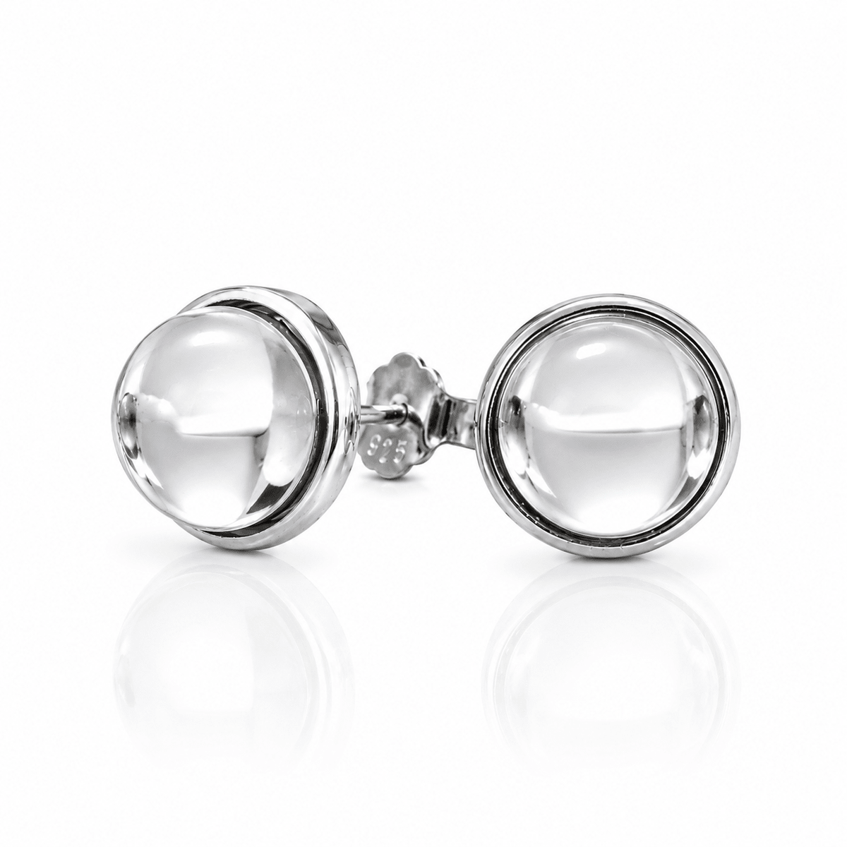 Orecchini in argento 925 con pietra Cristallo di Rocca - 8mm - Clorophilla Shop