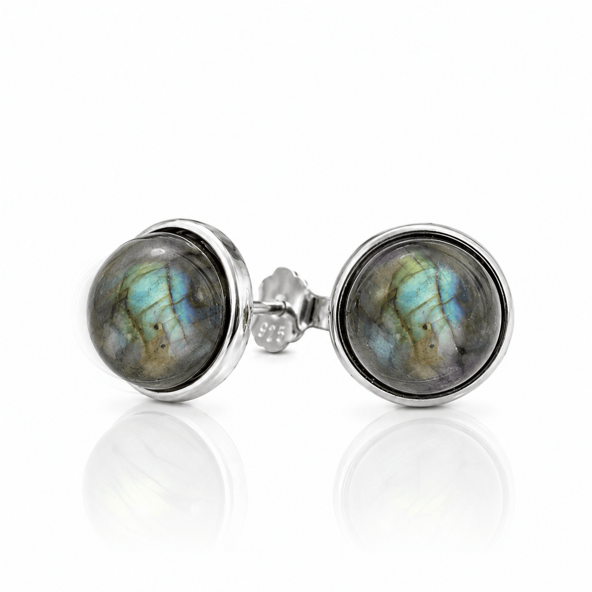 Orecchini in argento 925 con pietra Labradorite - 8mm - Clorophilla Shop