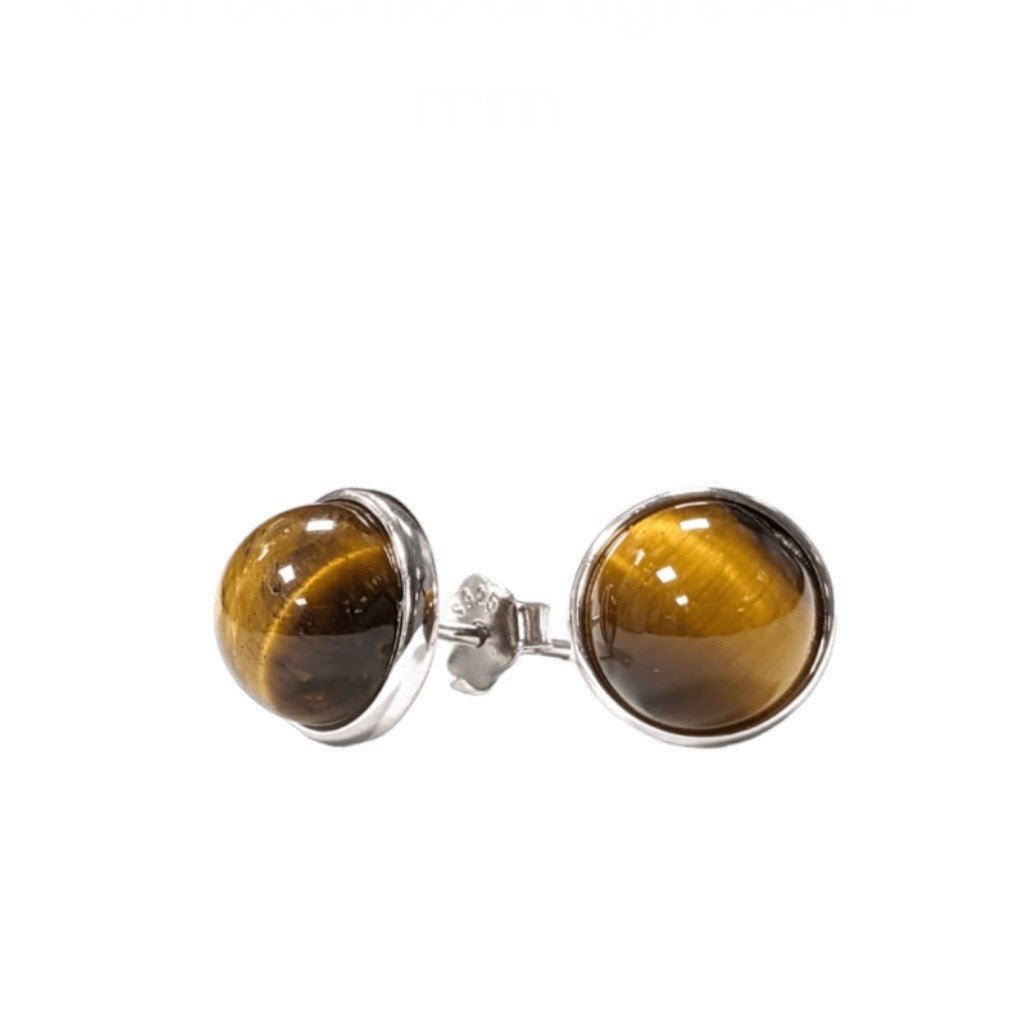Orecchini in argento 925 con pietra Occhio di tigre - 8mm - Clorophilla Shop